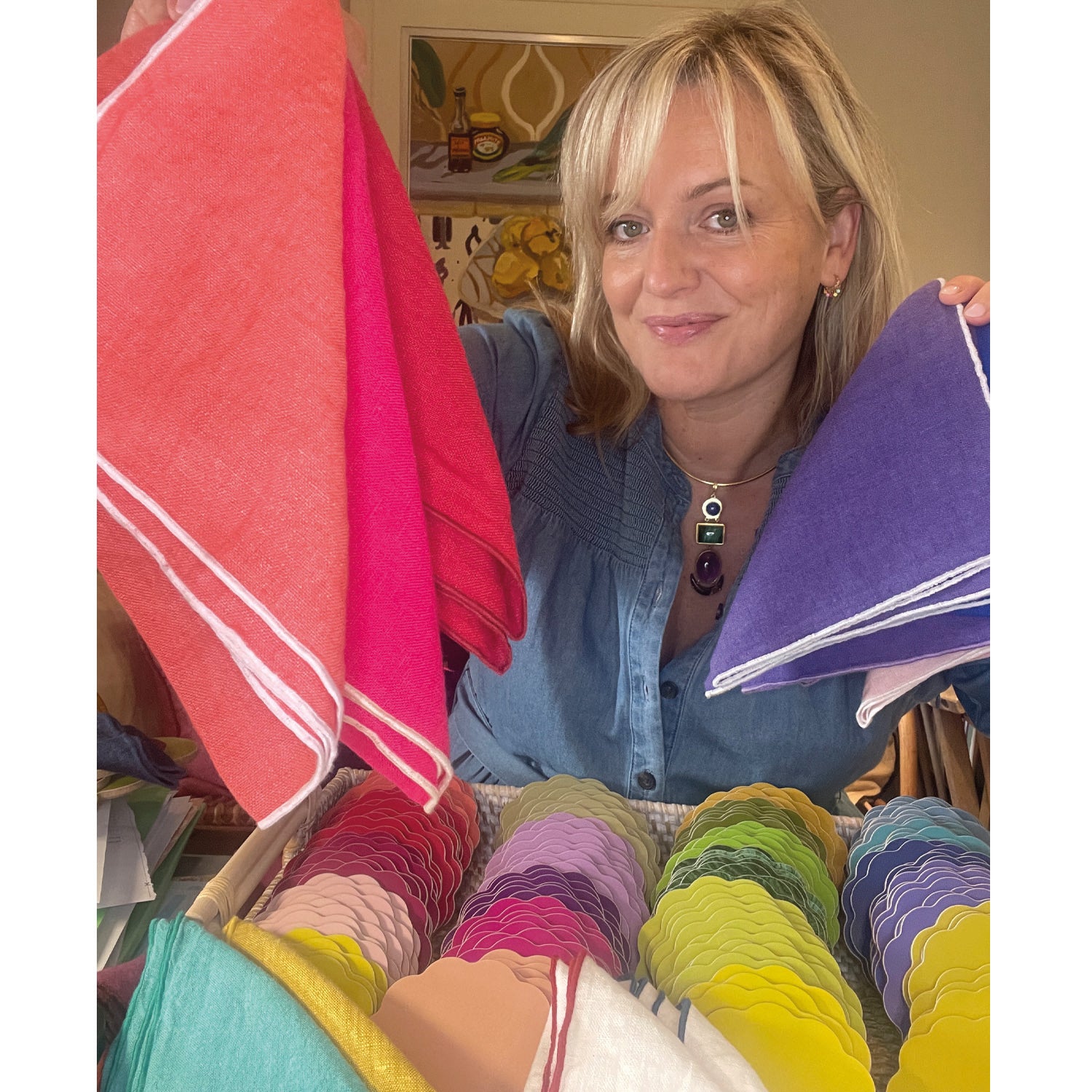 Linen Napkin - Cranberry w/ Red